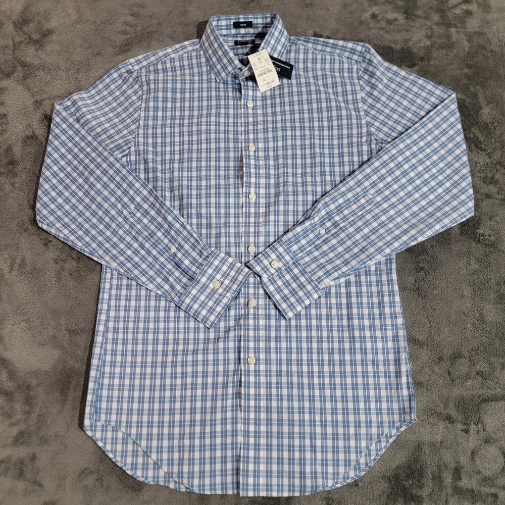 J Crew Shirt Men Small Blue Plaid Slim Fit Performance Cotton Blend Casual NWT - Picture 2 of 10
